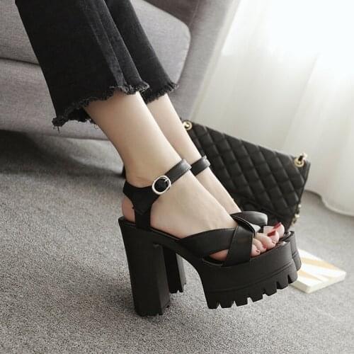 Womens Thick Heel 13 Cm High Heels European And American Style Catwalk Platform Super High Heel T Platform Banquet Sandals