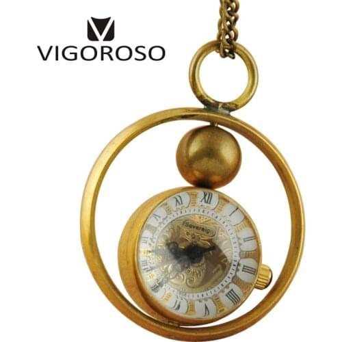 Womens Retro Necklace Pendent Vintage Mechanical Pocket Watch Ball Style Glass Brass Steel Chain Hour Clock Steampunk Unisex