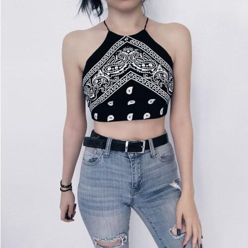 2020 Women Vintage Summer Tank Tops Boho Camisoles Sleeveless Halter Crop Top Sexy Fitness Camis Skinny Slim Bralette Streetwear