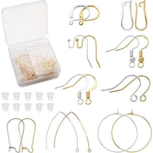 1Set DIY Earring Brass Earring Hooks Leverback Earring Findings Stainless Steel Hoop Earring Findings and Plastic Ear Nuts