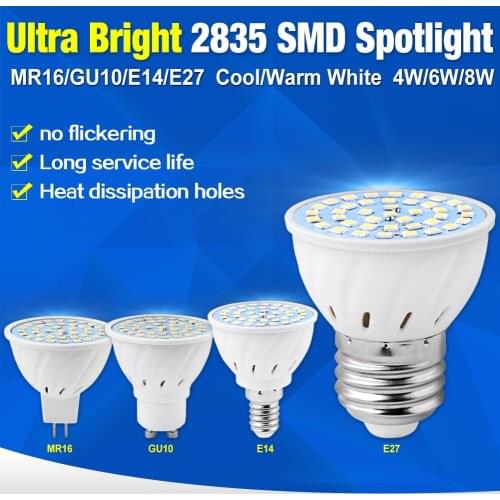 1Pcs Lampada LED Bulb MR16 GU10 E27 E14 Bombillas LED Lamp 220V 2835 SMD 40 60 80 LED Spotlight Indoor Lightin Cool/Warm White