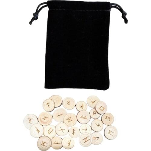 25Pcs Natural Rune Stones Wood Chakras Fortune-telling Divination Rune Stone