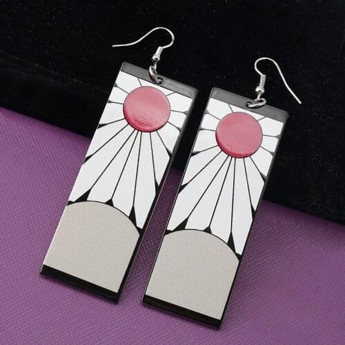 Acrylic Tanjiro Earrings Demon Slayer Earring Anime Hanafuda Drop Long Earrings For Women Men Cosplay Jewelry Gift