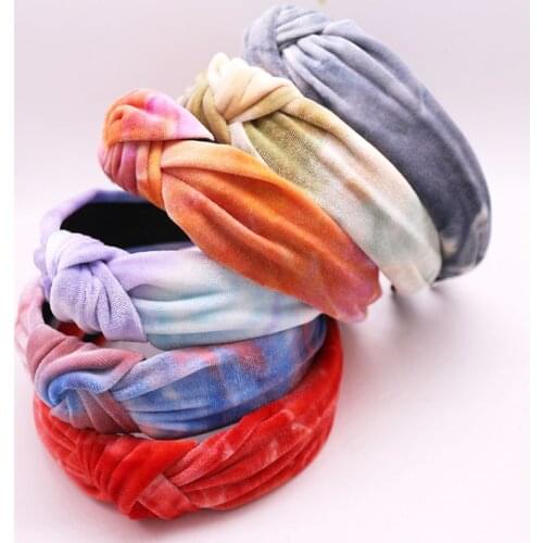 Bohemian Vintage Spring Velvet Tie Dye Hairband Handmade Headband customized Hair Accessories