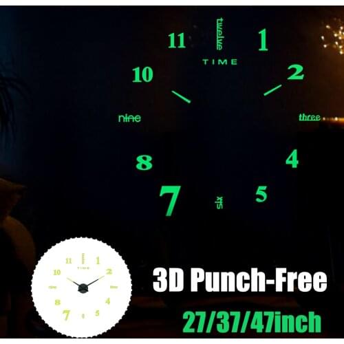 27/37/47 Inch Large Luminous Wall Clock Modern Design Watch Digital Large Big 3D DIY Home Decor Luminous Mirror Sticker Fashion