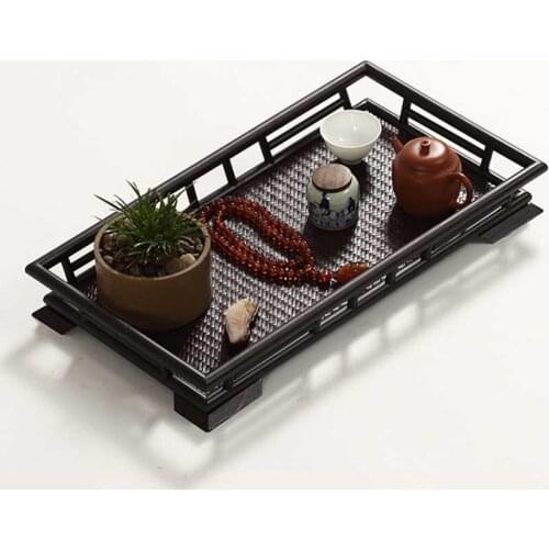 Natural Bamboo Teacup Teapot Tray Japanese Style Food Fruit Snack Nuts Table Dessert Basket Food Plate Breakfast Bread Storage