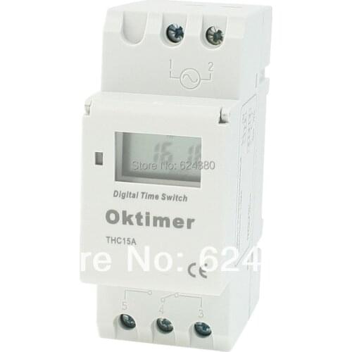 AC110V DC12V DC24V AC 220V 16A 35mm DIN Rail LCD Power Weekly Digital Programmable Timer Switch Time Relay THC15A