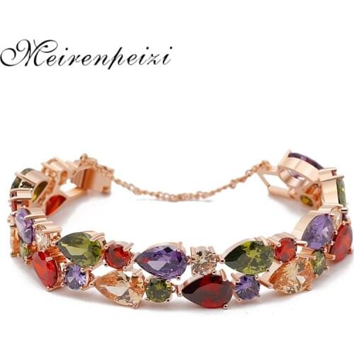 Colorful Cubic Zircon Bracelet for Women Rose Gold Color Snake Chain Luxury Bracelets Engagement Jewelry
