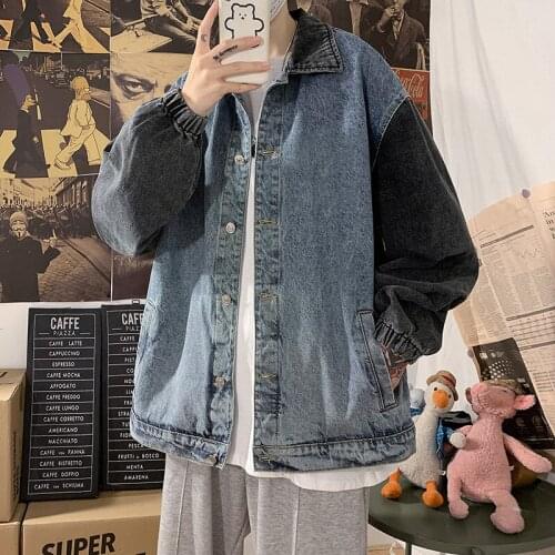 Denim jacket men autumn trend new loose casual Jeans clothes Long Sleeve Outerwear Streetwear Hip Hop Button Coats Plus Size