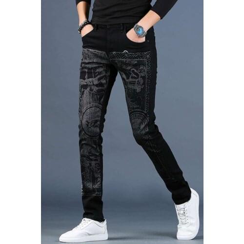 Free shipping new fashion male Mens printed plus velvet jeans thick casual slim feet pants Korean winter trousers 99% cotton
