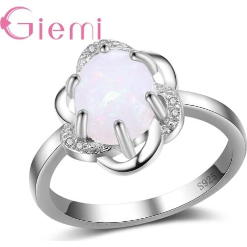 Elegant Flower Fire Opal Rings Fancy Rhinestone Jewelry Real Silver Ring for Wedding & Bridal Women Romantic Bijoux
