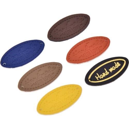 24PCS Oval Shaped Leather Labels For Garment Jeans Bags Hats Decoration Handmade DIY Craft Sewing Supplies Accessories