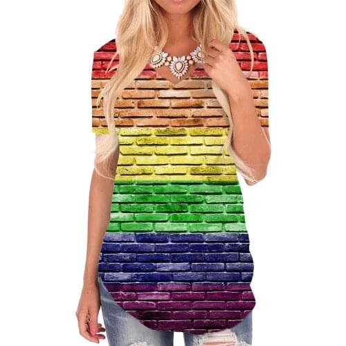 Giyu Brand Rainbow T Shirt Women Colorful V-neck Tshirt Geometry Funny T shirts Cube Tshirts Printed Womens Clothing Summer