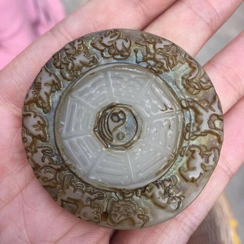 Chinese Yin Yang Gossip12 Zodiac Ancient Jade Pendant Antique Collection Jade