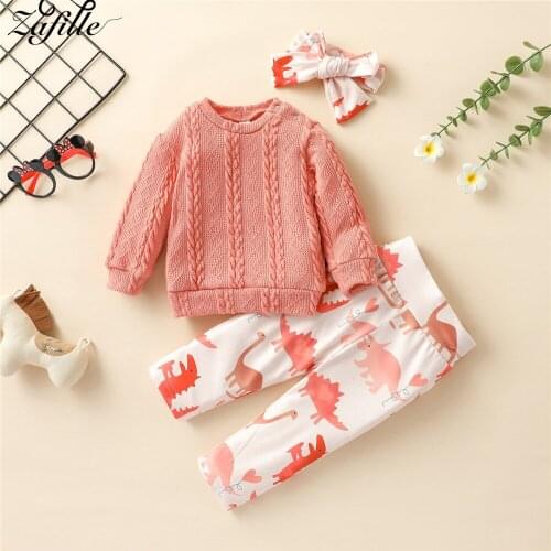 ZAFILLE 3pc Baby gril Clothes Set Pink sweater+Printed Pants+Headband Winter Suit For Kids Clothes Baby Girl Clothes Outfits