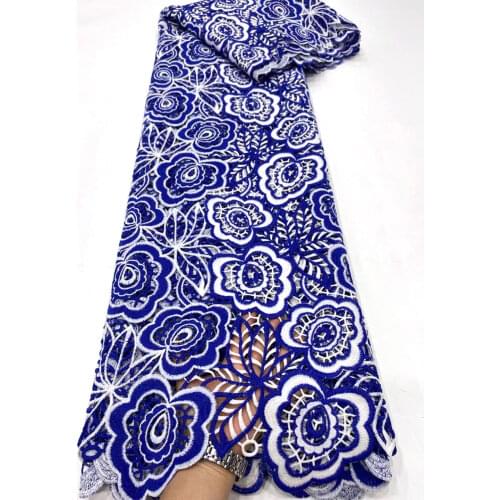 Royal Blue African Lace Fabric 2021 High Quality Nigerian Guipure Cord Lace Latest Water Soluble Tissue For Wedding Party Sew