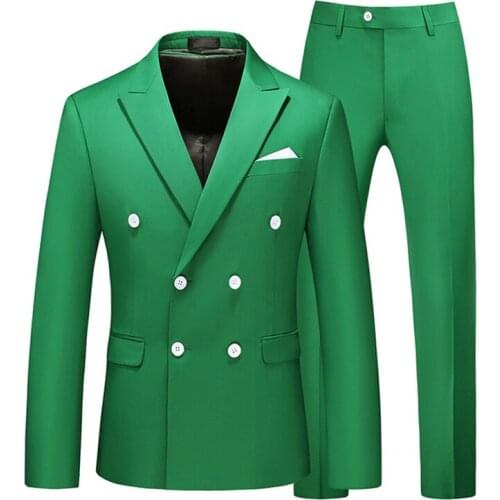 Suit Men New Mens Large-size Suit Two-piece Suit with Double-breasted 8 Solid Color Slim Business Casual Mens Suits with Pants