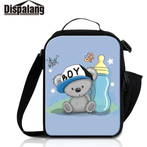 Dispalang Baby Lunch Bags for Kids Girls Children Cute Cartoon Bear Print School Lunch Box Insulated Shoulder Picnic Thermal Bag
