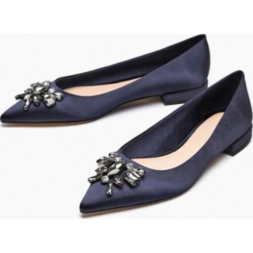 Moraima Snc Woman Spring Single Shoes Pointed Toe Crystal Embellished Flat Shoe Elegant Slip on Party Wedding Shoe