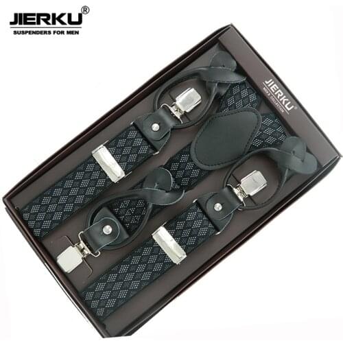 JIERKU Genuine Leather Suspenders Mans Braces 3Clips Suspensorio Buttons Suspenders Trousers Strap Father/Husbands Gift