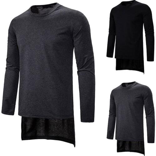 Autumn Tide Brand Round Neck 2020 Fashion Mens Loose Dark Trend Irregular Hem Mens Long-Sleeved T-Shirt