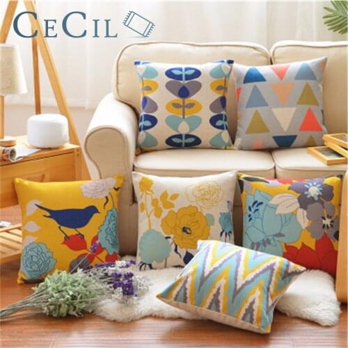 45x45cm Nordic Pillow Cover Easter Sofa Bed Home Decor Cotton Linen Flowers Cushion Cover Bird Pillowcase Decorativo