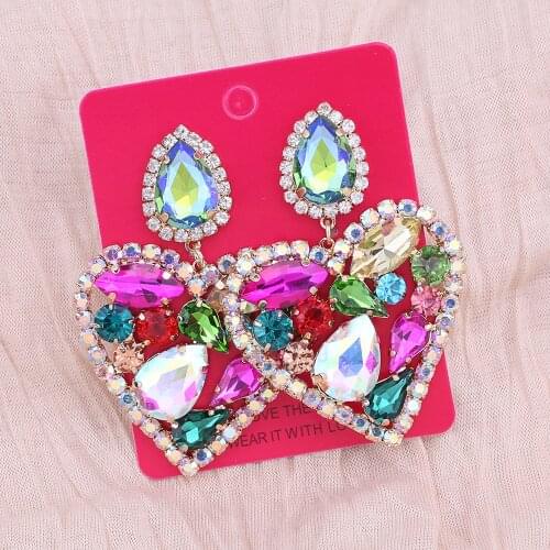 New Rhinestone Earrings Drop Dangle Earrings boho Crystal Earring Girls Lady Womens Heart pendant Gem Earrings Jewelry Gifts