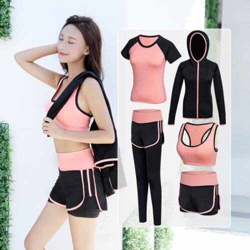 New yoga clothes womens suit summer quick-drying five-piece sportswear Slim sports suit womens running fitness clothes