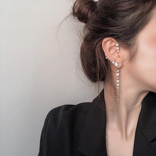 ZDMXJL New Trend Korean Style Bardian Women Earring Zircon Crystal After Hanging Ear Cuff Tassels Long Drop Earrings For Women