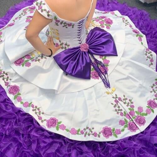 Charming Embroidery vestidos de 15 años Ball Gown Purple Quinceanera Dresses Off the Shoulder Corset Back Sweet 16 Dress