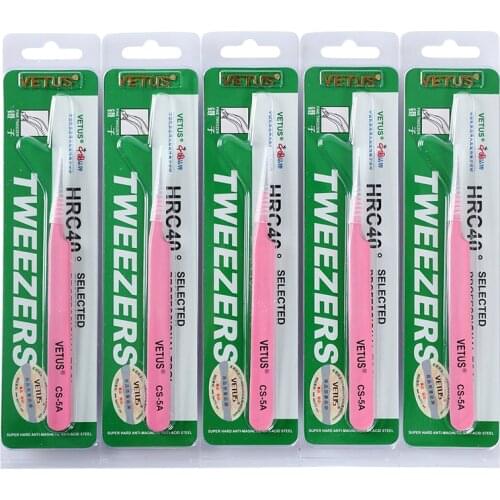 10pcs/Lot VETUS Pink Eyelash Extension Tweezers Stainless Steel Anti-static 3D/6D Volume Eyelash Extension