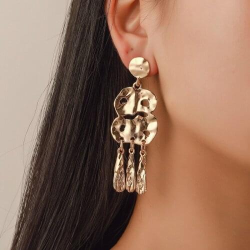 Pri Jin New Products Cold Wind Exaggerated Tassel Metal Earrings Retro Irregular Long Earrings Women Fashion Dangle Earrings