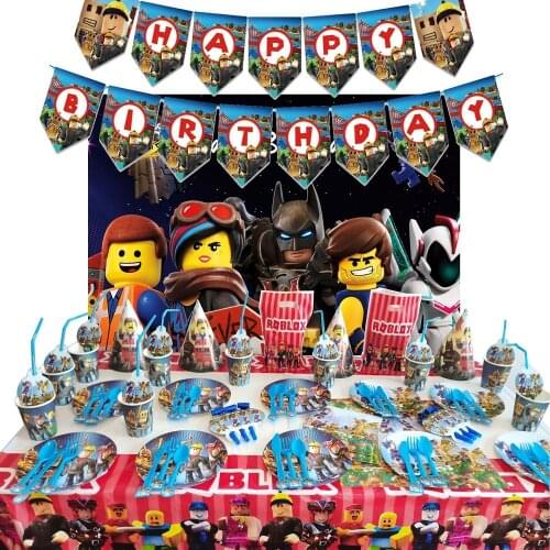 Roblo Game Theme Birthday Party Decorations Kids Disposable Tableware Set Paper Cups Plates Baby Shower Party Supplies For Boys