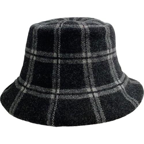 Wool Versatile Fashion Plaid Autumn and Winter Womens Fishermans Cap Basin Cap