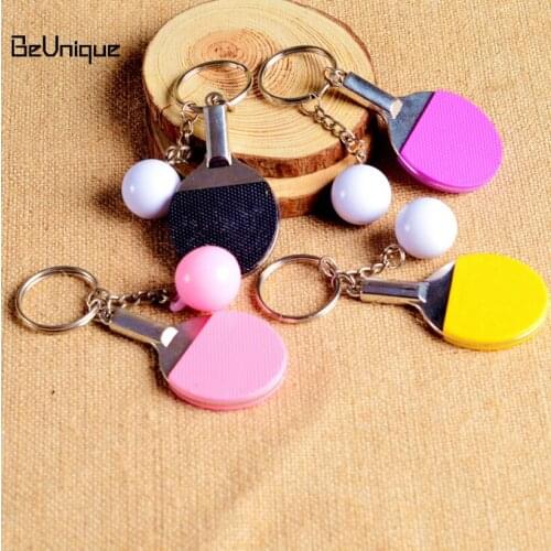 Sporty noveltiesTable tennis keychain colorful ping-pong metal key ring pendant simulation sport fan promotional gift Souvenirs
