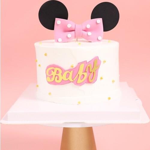Creative Foam Cake Decoration Bow Mouse Baby Shower Happy Birthday Cake Toppers for Girl`s Birthday Cake Dessert Decor Supplies