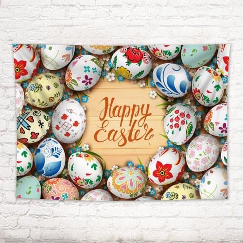 Happy Easter Colorful Doodle Eggs painting Tapestries Wall Hanging Creative Tapestry Decorative Blanket Fabric Bedroom Curtain