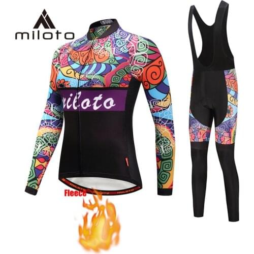 Miloto Women Cycling Clothing MTB Jacket Kit Winter Thermal Fleece Jersey Set Lady Long Sleeve Female Outdoor Riding Cycle wear