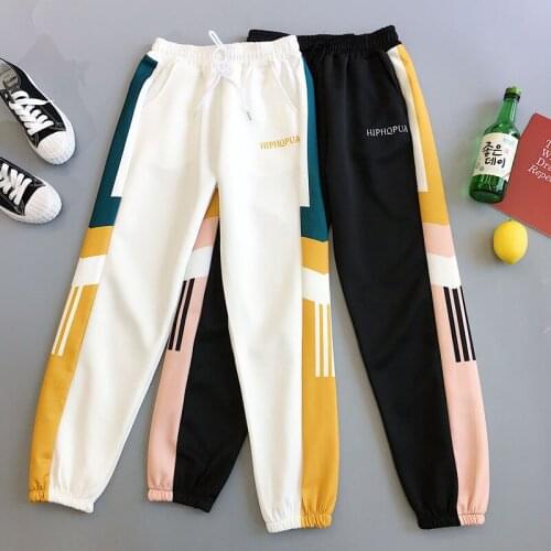 Woman pants joggers sweatpants women pantalon patchwork femme casual trousers streetwear loose comfortable white black pants