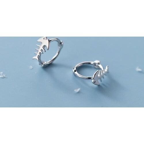 AIFENAO Real 925 Sterling Silver Fish Bone Small Hoop Earrings for Girl Women Korean Minimalist Jewelry Birthday Gifts Wholesale