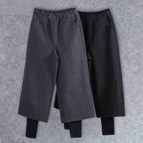 Women Autumn Winter Thick Woolen Wide Leg Pants Female Korean High Elastic Waist Pants Ladies Casual Loose Straight Trousers C63