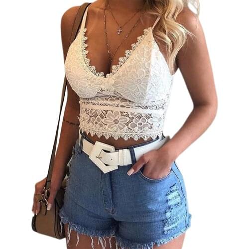 Lady Sexy Wireless Bustiers Lace Bra Underwear Camisole Solid Straps Vest V-neck Low-cut Lace See-through Backless Top S-XXXL