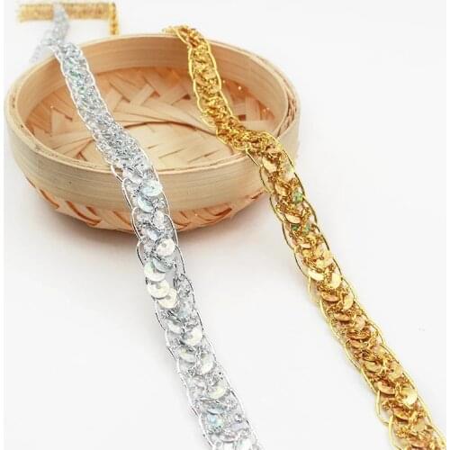 1Yards Guipure Silver Gold Lace Material High Quality Latest Sequin Lace Fabric Ribbon For Sewing Trimmings Ribbons Crafts PL4