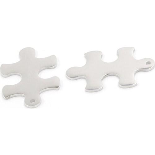 100% Stainless Steel Puzzle Jigsaw Charm For Engrave Blank Metal Tag Best Friend Couple Jewelry Mirror Polished Wholesale 10pcs