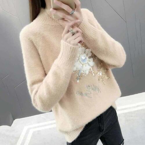 2021 Swater Print Snowflake Christmas Sweater Pullovers Women Autumn Spring Knitted Tops Jumper Female Short Cashmere Plush