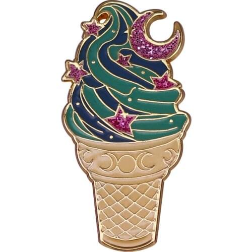 Glitter star and moon green ice cream cone enamel pin witchs Sweet badge Dessert food witchcraft Aesthetic brooch