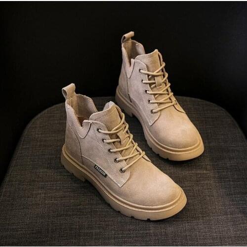 Women Autumn Winter Genuine Leather Ankle Boots Flat Lace Up Suede Martin Shoes 2020 Fashion Punk Motorcycle Boots female