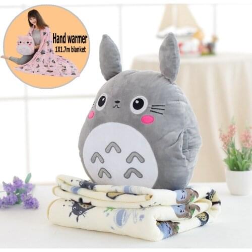 Japan Totoro Plush Pillow With Soft Flannel blanket Stuffed hand Warmer Stuffed Toys for children Bedroom Cushion for Girlfriend