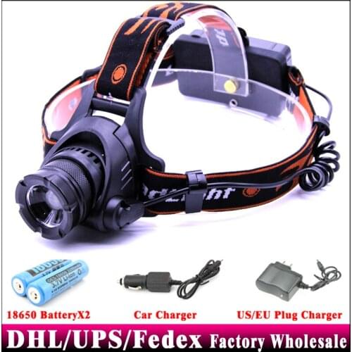DHL 50PCS 2000LM Powerful U2 LED Headlamp Led Linterna Headlight 2x18650 Battery Direct Charger