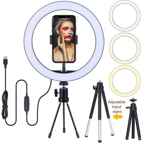 26cm Hoop Ringlight Lamp Led Selfie Ring Light Phone Photography Lighting Tripod Holder Youtuber KOL Live Video Shooting Bracket